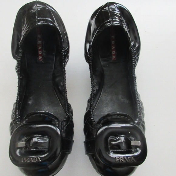 Prada Shoes - Prada Black Patent Leather Ballerina Scrunch Flats